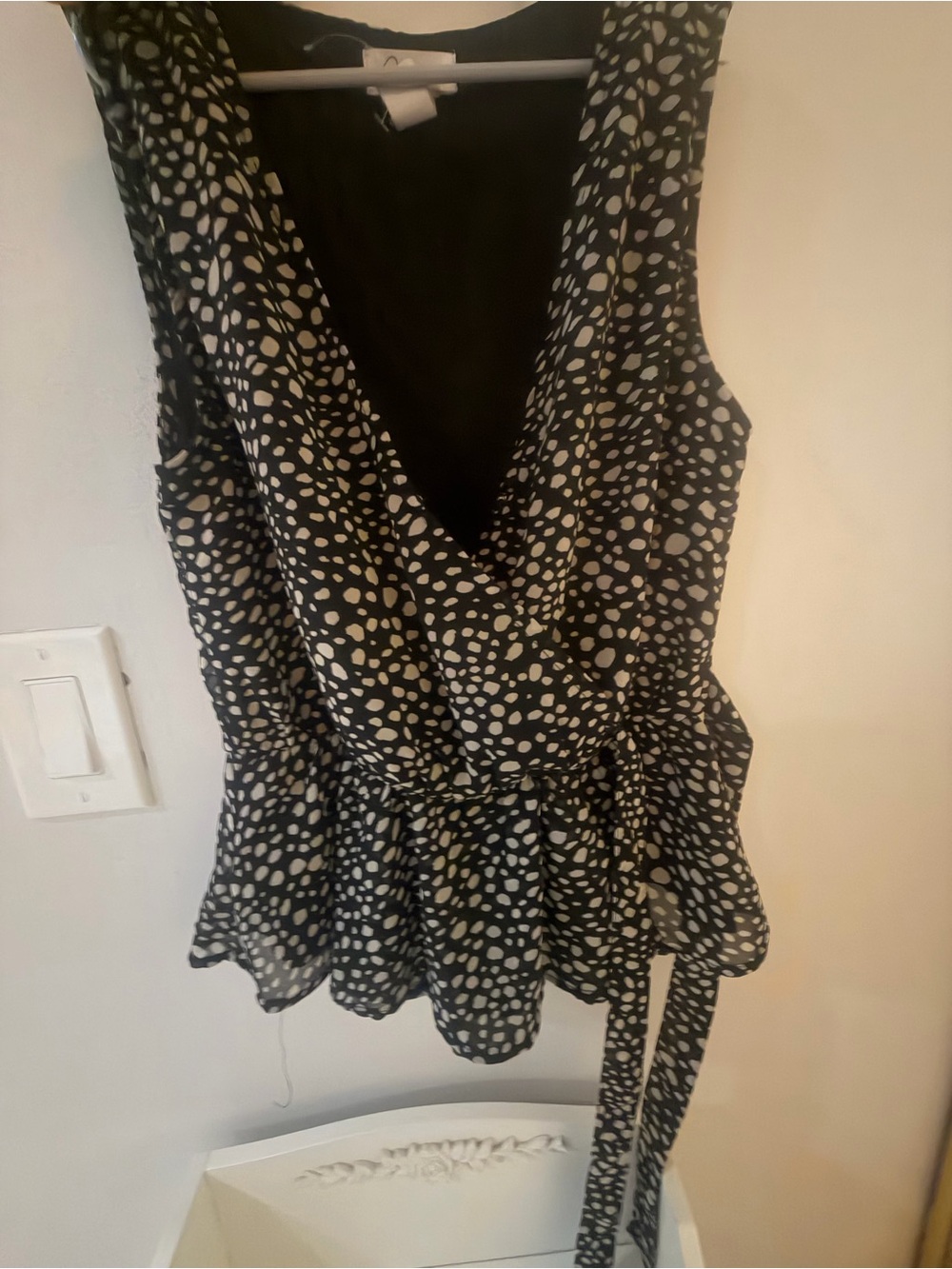 Black and White Polka Dot Wrap Peplum Top